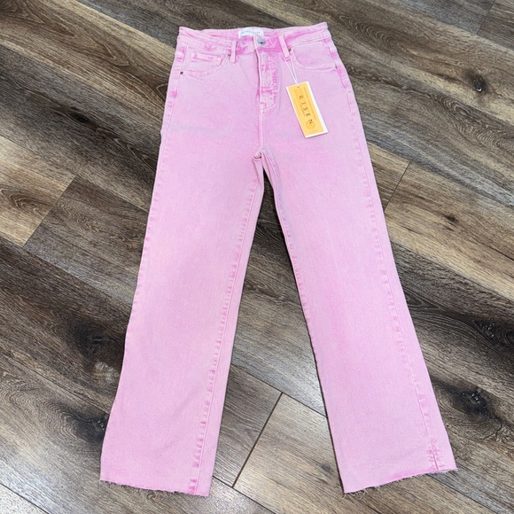 NWT Risen Los Angeles High Rise Raw Hem Slit Straight Jeans In Acid Pink 💗 - Picture 5 of 12